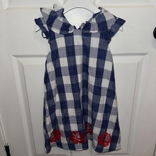Janie And Jack Girls Blue White Check Floral Dress Size 6 Cap Sleeve
