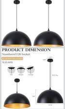 New In Box 2 Pack Black Pendant Lights Kitchen Island 16 Inch Black Gold Dome