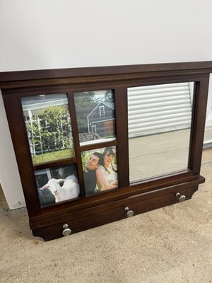 Solid Wood Mirror, Picture Frame & 3 Hooks Wall Decor 20  x 15  Hang Keys etc.