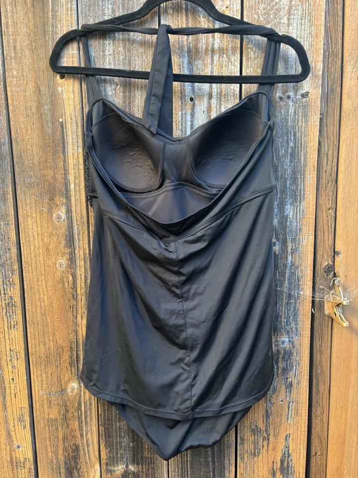 Traje de baño ultra favorecedor Dana Buchman negro 1 pieza halter talla 16 drapeado Foto 3 de 4