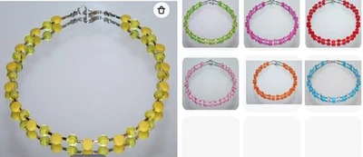 zarte Halskette Asymetrische Acrylscheibe Perle Bead in Bead  Auswahl Farbe  431 - Bild 1 von 4