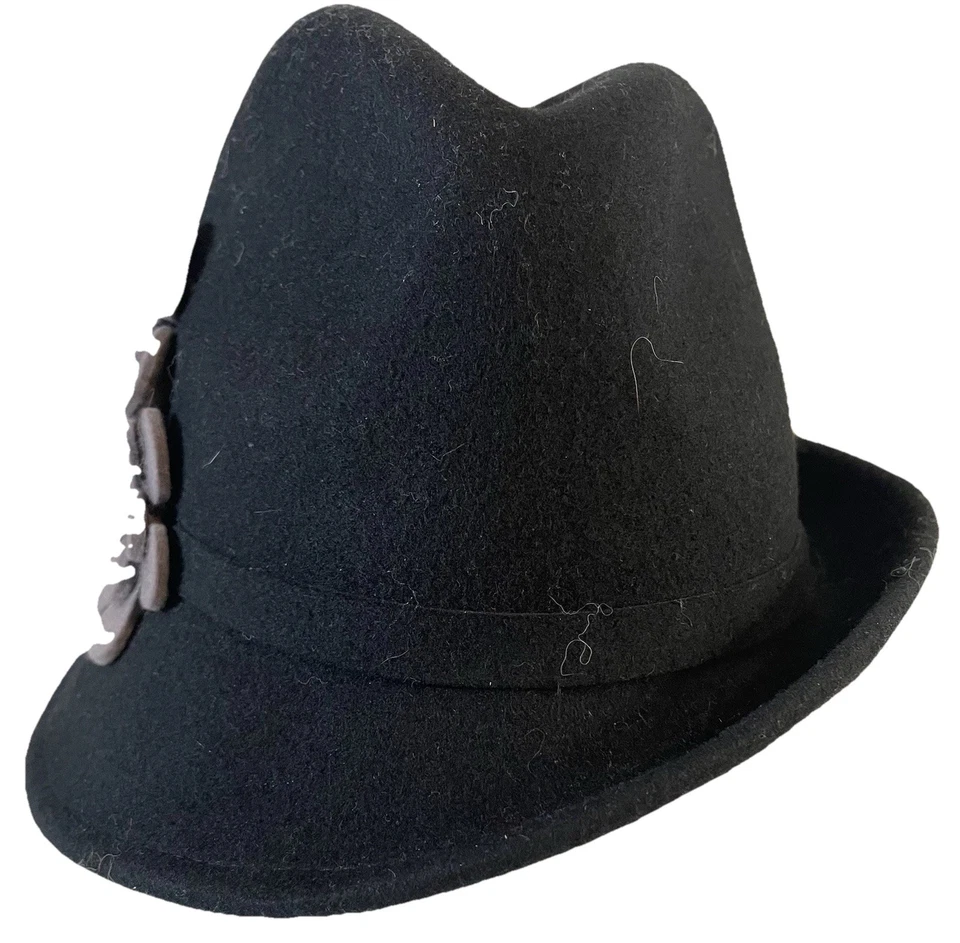 Sombrero Fedora Magid Negro Lana Mujer OS Rosa Acento Floral Irregular Gótico Clásico Foto 4 de 4