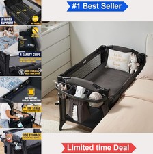 4-in-1 Baby Bassinet Bedside Sleeper Playard Changing Table 41.3 Inch Lockable