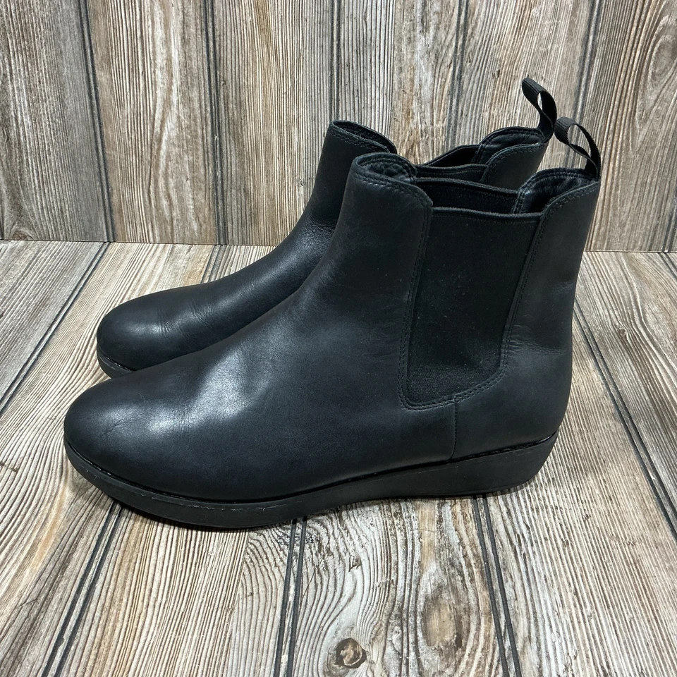 Fit Flop Sumi Leather Chelsea Ankle Boots Black Size 10 Waterproof Slip On - Image 3 of 4