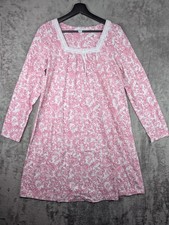 Carole Hochman Nightgown S Red Floral Print Long Sleeves Square Neck Lace Trim