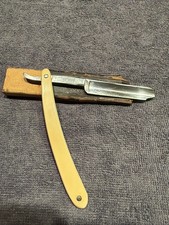 Vintage Straight Razor FIT-U W. Korn Razor MFG Co. Little Valley, N Y Yellow Han