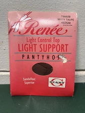 Vintage RENEE Light Control Top Support PANTYHOSE Sandalfoot Misty TAUPE Medium