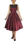 BURGUNDY SLEEVELESS BELTED DRESS LADY RETRO VINTAGE PROM 50s STYLE PINUP