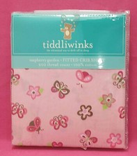 Tiddlywinks Crib Sheet Pink Butterfies Flowers Pink Brown Raspberry Garden