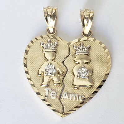 14k Gold king queen Te Amo Heart Split 