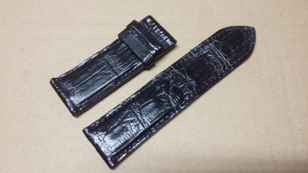 26mm/26mm Black Alligator Crocodile Print Leather Watch Strap Band