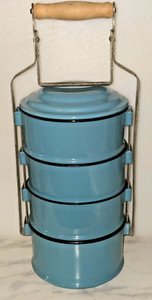 VTG Made in Poland  Enamelware Tiffin / Miners’ stackable Lunch Pails Blue