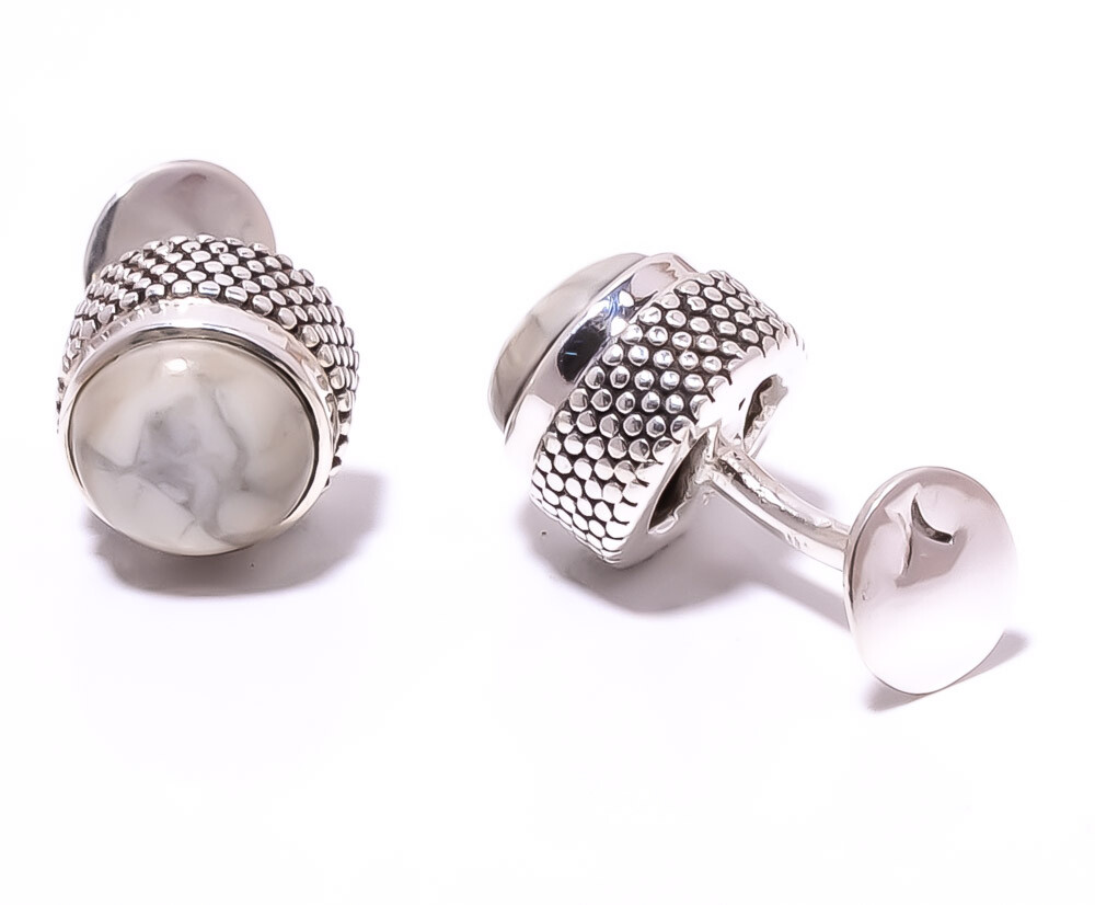 Howlite - Usa Gemstone 925 Sterling Silver Bali Men's Cufflink T978 CL1035-19 A4