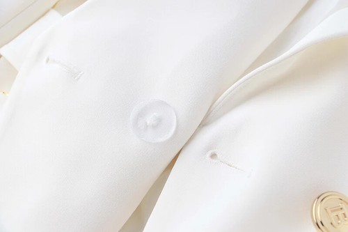 Blazers de bolsillo con cinturón de calidad clásica de oficina blancos negros para mujer - Imagen 19 de 32