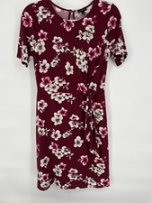 Ann Taylor Womens Dress Size XS Faux Side Wrap Maroon Short Sleeve Stretch