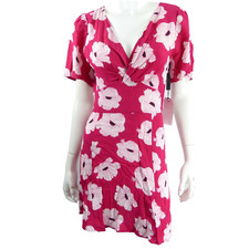 Leith Red floral Poppy v neck midi dress size Small Midi Short Sleeve