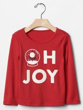 Gap Baby Girls Red Graphic Christmas Long Sleeve Sparkling Cotton T-shirt 5 5T