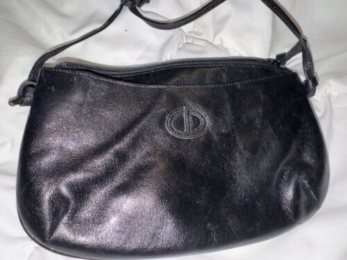 Vintage Christian Dior Clutch Bag  Black Leather 9”X5 1/2” 3 Compartment Nice - Picture 1 of 11
