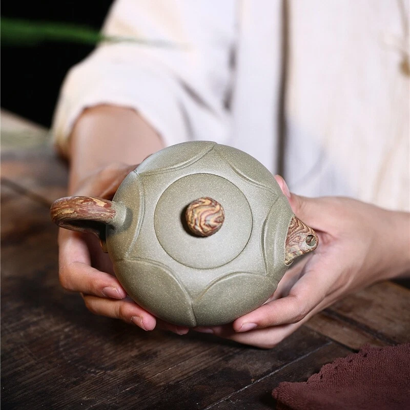 Full Handmade Tea Pot Marked On Sales Real Yixing Zisha Douqing Clay Lotus Shape Foto 2 de 4