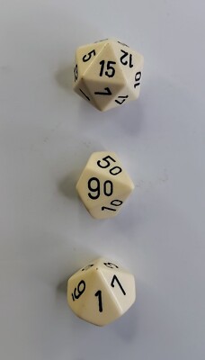 Set of 3 RPG DnD Dice Opaque Ivory/Black d10 d% d20 Unknown Manufacturer