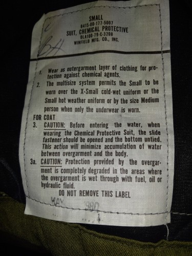 Military Chemical Suit Charcoal Lined Proven To Mask Human Scent Sz Sm New 2pc - Picture 3 of 13