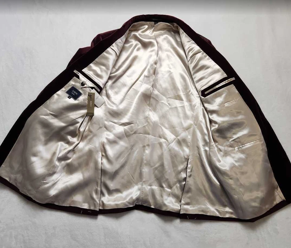 Nuevo Hombre J Crew Ludlow Slim Fit Chal-Cuello Esmoquin Chaqueta en Terciopelo Rojo Blazer Foto 2 de 4