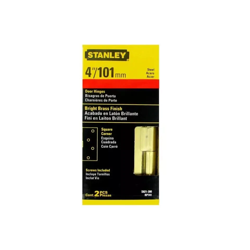 NEW 6PK Stanley 4" x 4" Square Corners Bright Brass Door Hinges S821-280 - Image 2 of 4