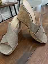 jessica simpson Seena Gold Metallic Cork Wedge Sandals 8M Nwob