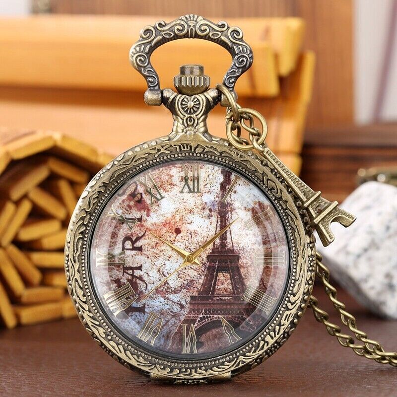 Vintage Paris Design Quartz Pocket Watch Pendant Tower Gift for Men Women