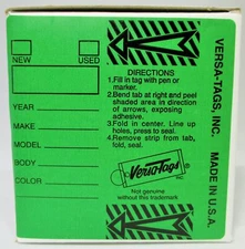 Genuine Versa-Tag Green Key Tags Self-Protecting 250 Tags per Box