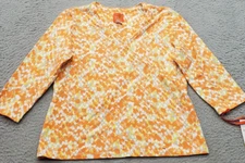 Hearts Of Palm Blouse Top Womens Petite M Multi Printed Essentials Surplice Neck