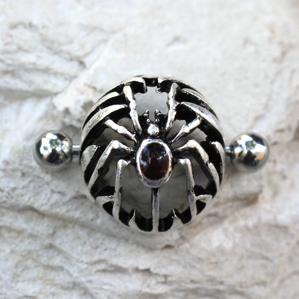 PAR de Protector Pezón Forma Cúpula Araña Gótica Acero Inoxidable 316L Foto 3 de 4