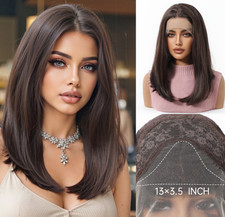 Short Bob Straight Brown Lace Front Heat Ok Synthetic Hair Heat Ok Wigs Women