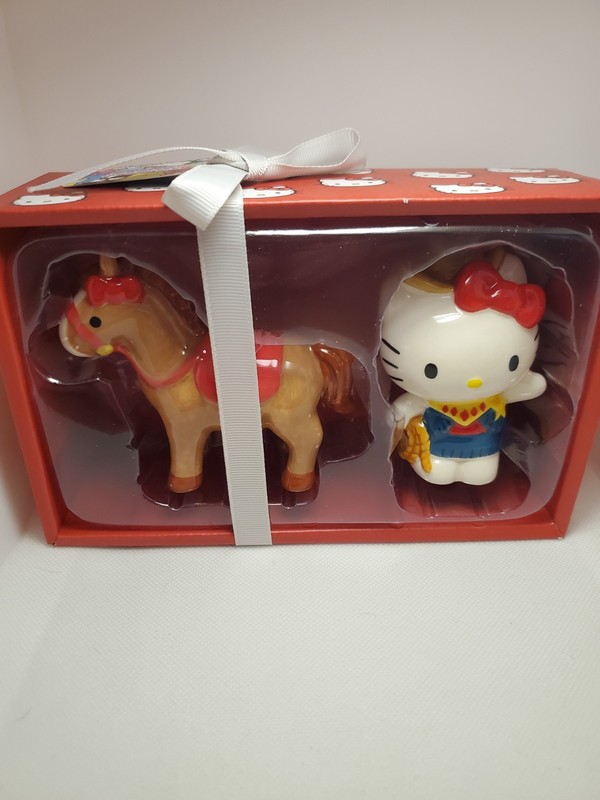 Hello Kitty Country Cowgirl & Horse Salt & Pepper Shakers Blue Sky Clayworks 