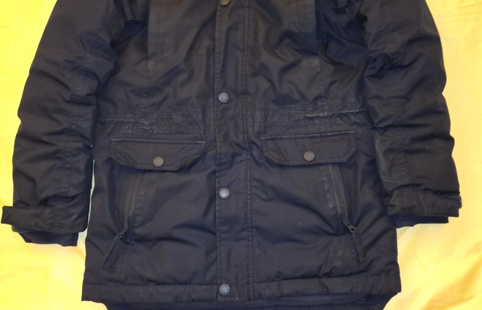 $195 LANDS' END boy's Faux-Fur Trim Down Expedition Parka Jacket 10-12 Navy Blue - Image 4 of 4