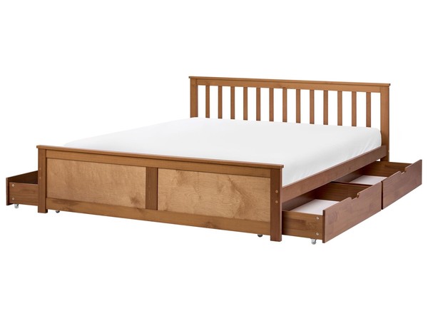 Bettrahmen Aus Holz Braun Mit Lattenrost 160X200 Cm 4 Schubladen Skandi Olendon-image