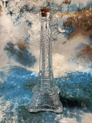 Vintage Eiffel Tower Clear Glass Bottle w/Cork 6'' Paris France French Kefla 1966