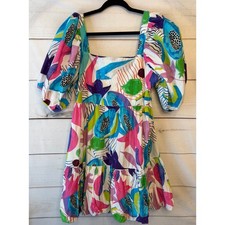 Oliphant Womens Multi Color Fruit Print Puff Sleeve Tiered Cotton Mini Dress L