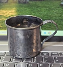 Vtg Silverplate Community Baby Cup -Spoon Utensil Handle Ornate Flower- B3- READ