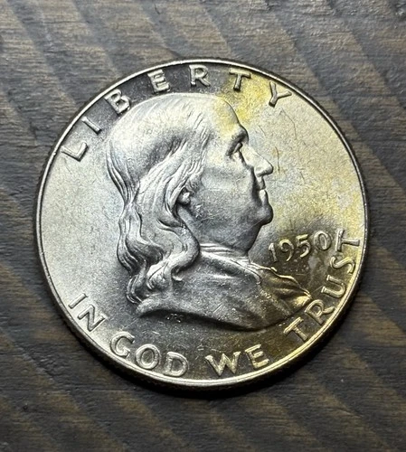 1950-P Franklin Half Dollar Toned FBL 90% SILVER COIN (0146)