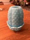 Vintage Blue Satin Milk Glass fenton fairy light lamp