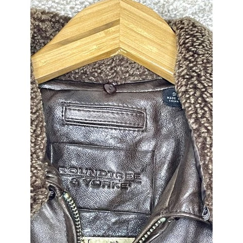 Roundtree & Yorke Lambskin Leather Bomber Jacket Mens S Brown Aviator Fur Moto image 6