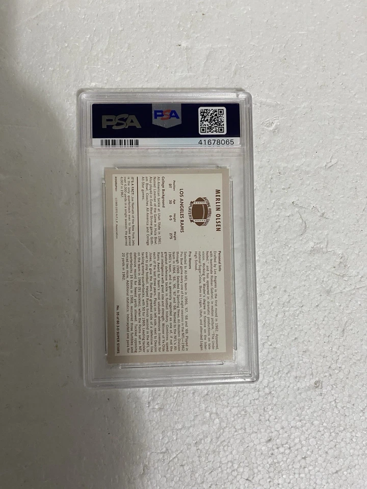Tarjeta de fútbol americano NFL 1970 Kelloggs 3D Merlin Olsen PSA 8 casi nueva-como nueva Foto 2 de 2