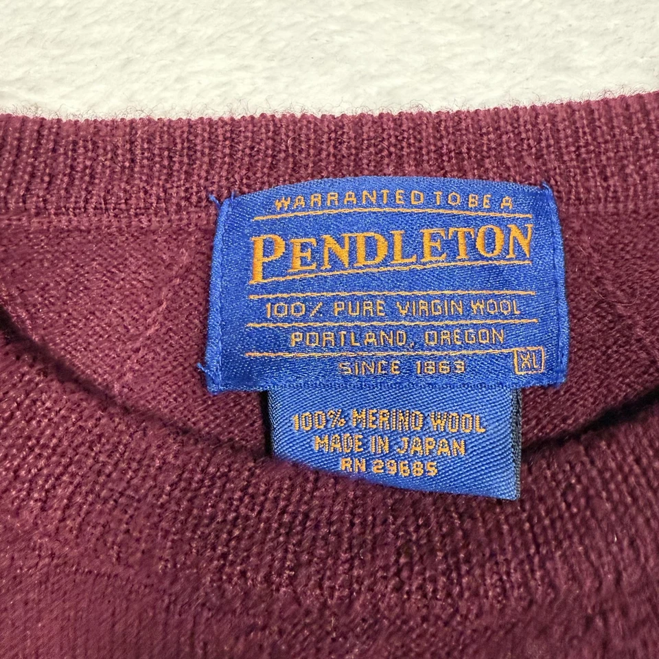 Pendleton Sweater Mens XL Burgundy Merino Wool Argyle Crewneck Made in Japan - Image 3 of 4