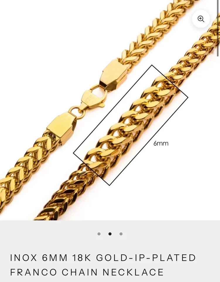 Corrente Franco masculina folheada a ouro 18K sobre aço inoxidável sólido 18”x 6MM de espessura - Imagem 3 de 4