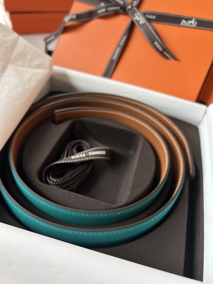 HERMES Reversible Belt Strap 32mm 95 33/34 Blue Paon Epsom and 