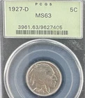 1927 D Buffalo Nickel 5 Cents Certified PCGS Graded MS63 Old Holder