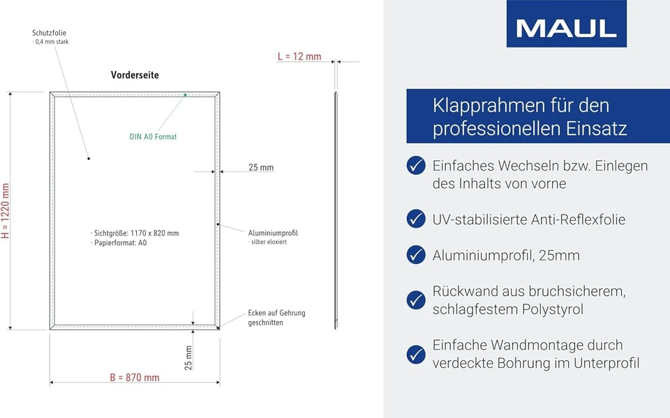 Klapprahmen DIN A0 Plakatrahmen Wechselrahmen Aluminiumrahmen 25mm - Bild 2 von 4