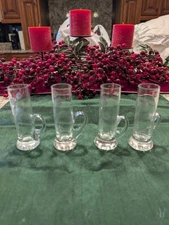 Set of 4 Vintage Etched Stemmed Cordial Glasses