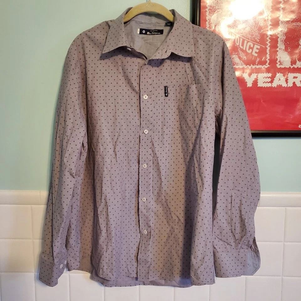 Camisa informal con botones manga larga con patrón de paraguas gris Ben Sherman para hombre Foto 2 de 4